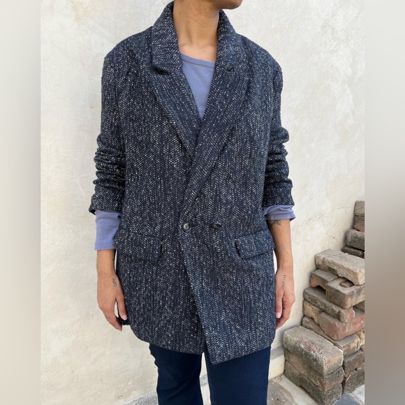 Forever21 Blue White Woven Overcoat - Picture 2 of 4